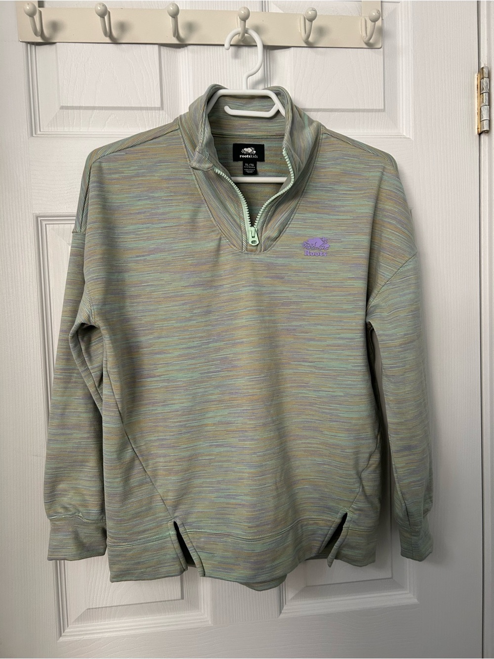 Roots Kids Heathered Mint & Lavender Quarter-Zip Pullover